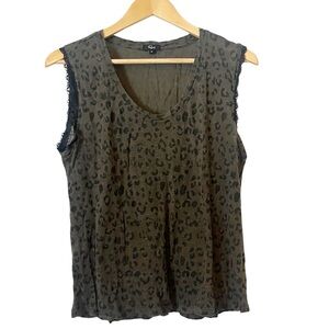 Rails Olive Leopard Print Linen Blend‎ Sleeveless Top Lace Trim Size Medium